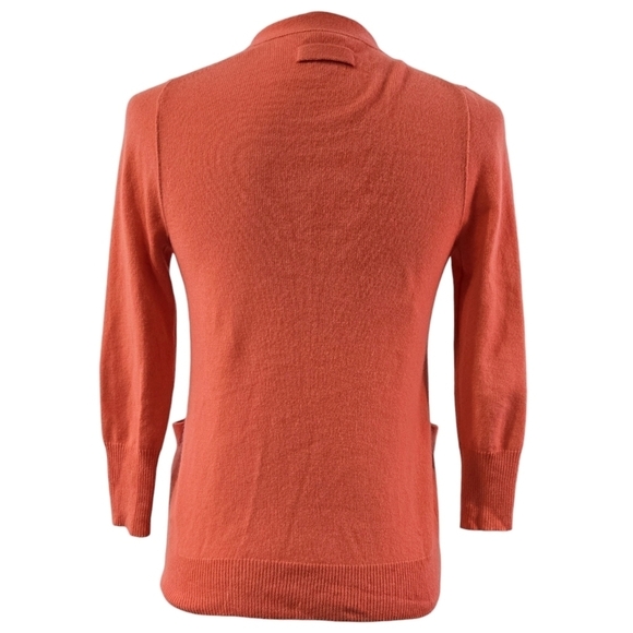 J. Crew 100% Cashmere Italian Yarn Orange Pink Coral Salmon 3/4 Sleeve Cardigan - Picture 2 of 7